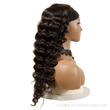 Headband Wig Human Hair Curly Full Machine Made Wigs Loose Deep Glueless Water Wave For Black Women Curl Hair Wig With Headband